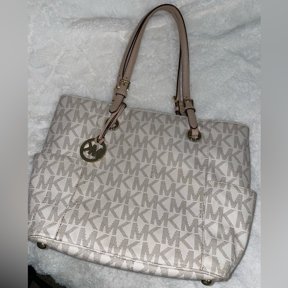 Michael Kors Cream Monogram Handbag - Picture 2 of 5